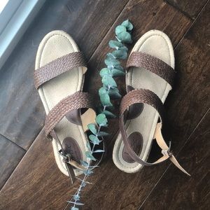 Born brown braided leather wedges